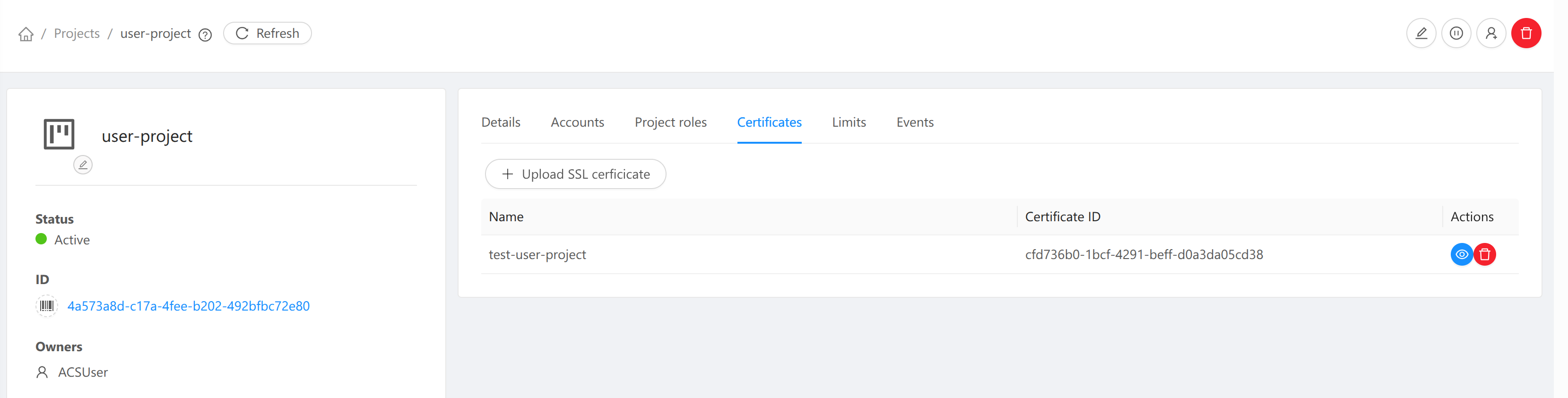 Manage certificates for project.